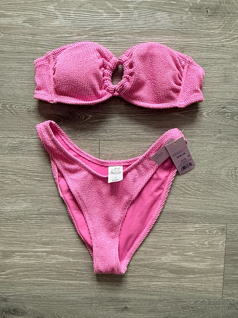 wild fable Pink Textured Bandeau Swim Top